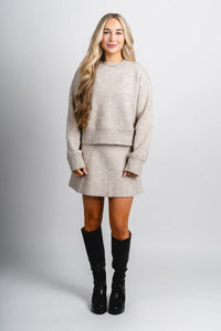 Crew neck sweater oatmeal - Trendy Sweaters | Cute Pullover Sweaters at Lush Fashion Lounge Boutique in Oklahoma City