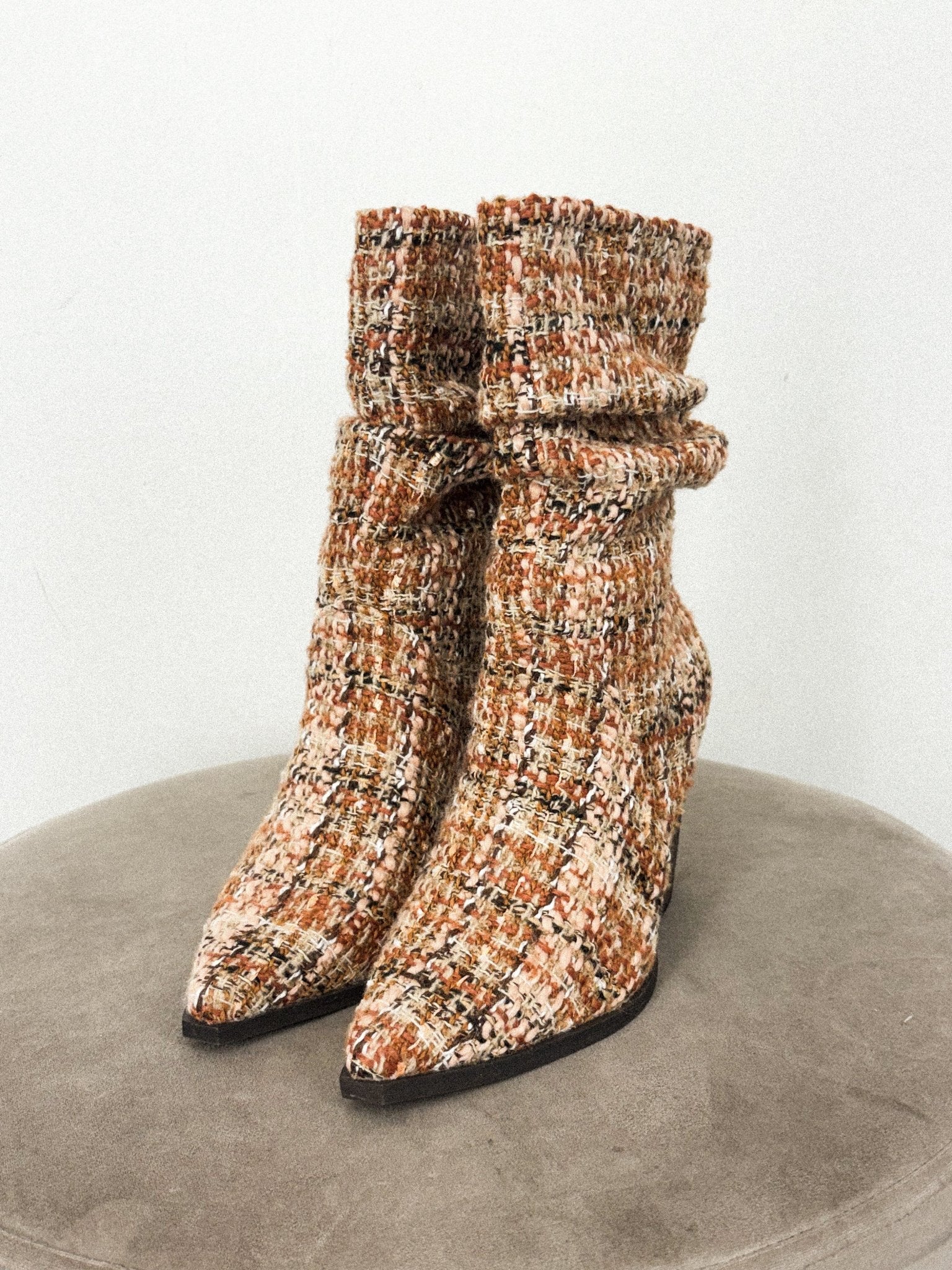 Letty tweed slouch bootie chai - Cute Shoes - Trendy Shoes at Lush Fashion Lounge Boutique in Oklahoma City