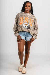 OSU OSU Cowboys helmet fade mock neck sweatshirt camo Sweatshirt | Lush Fashion Lounge Trendy Oklahoma State Cowboys Apparel & Cute Gameday T-Shirts