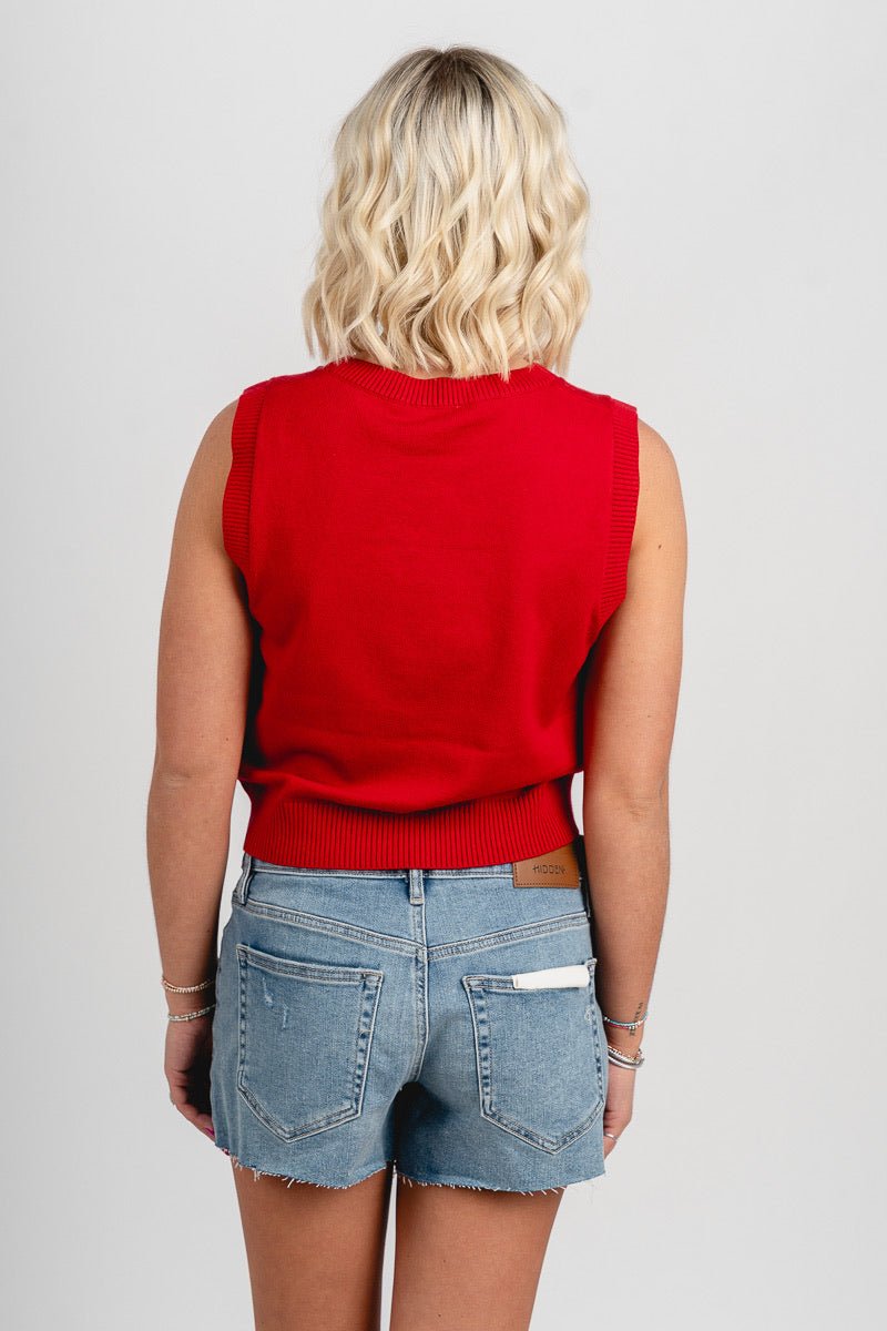 Sleeveless American flag sweater red