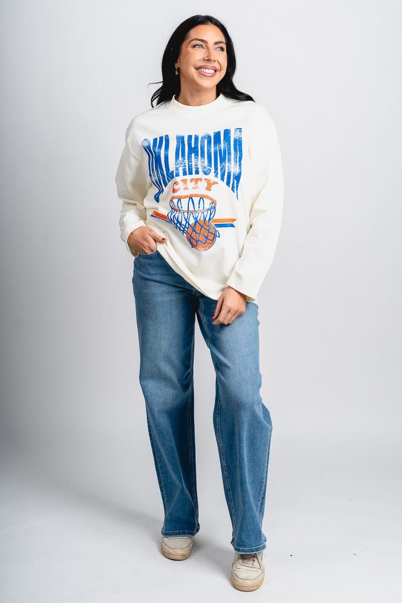 OKC basketball established oversized long sleeve t-shirt off white - Oklahoma City inspired graphic t-shirts at Lush Fashion Lounge Boutique in Oklahoma City