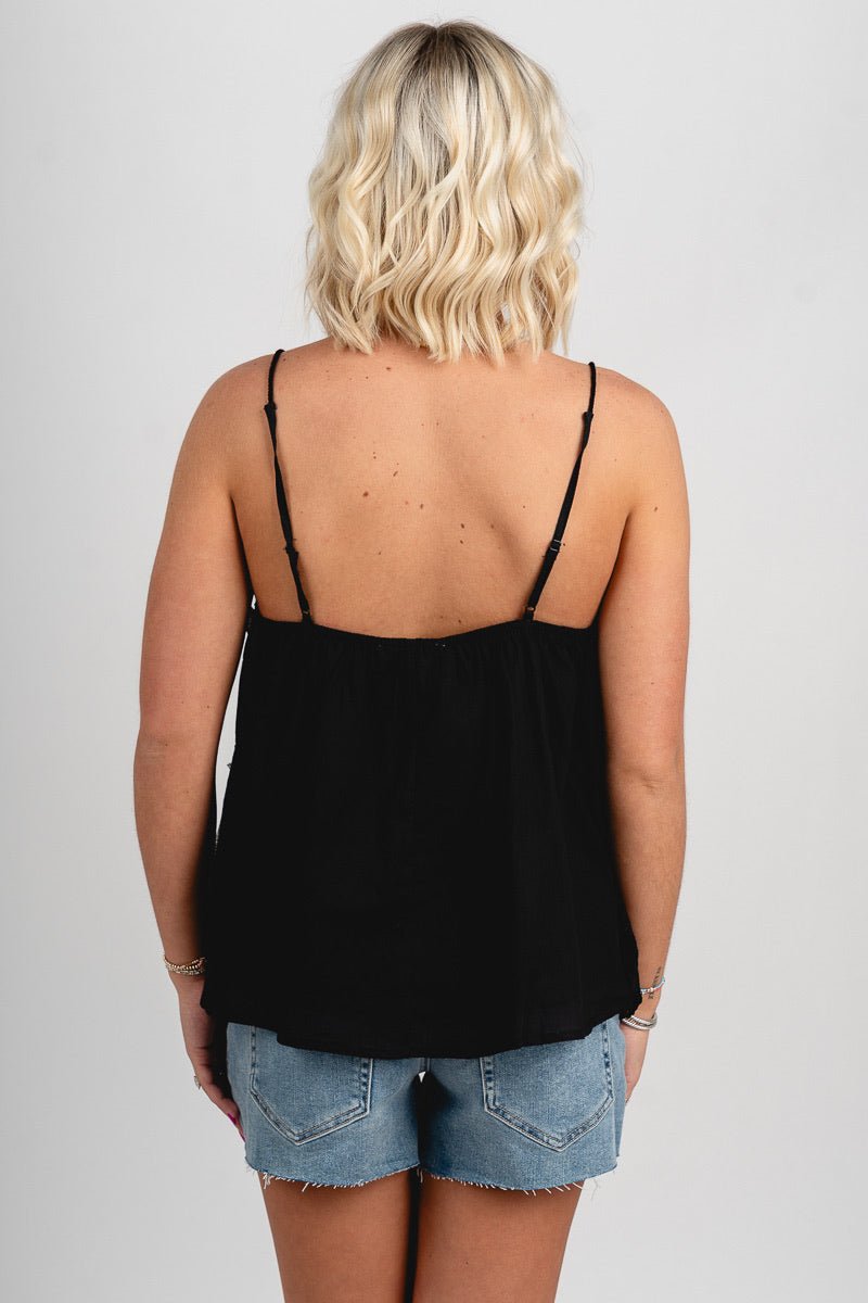 Lace trim flare tank top black