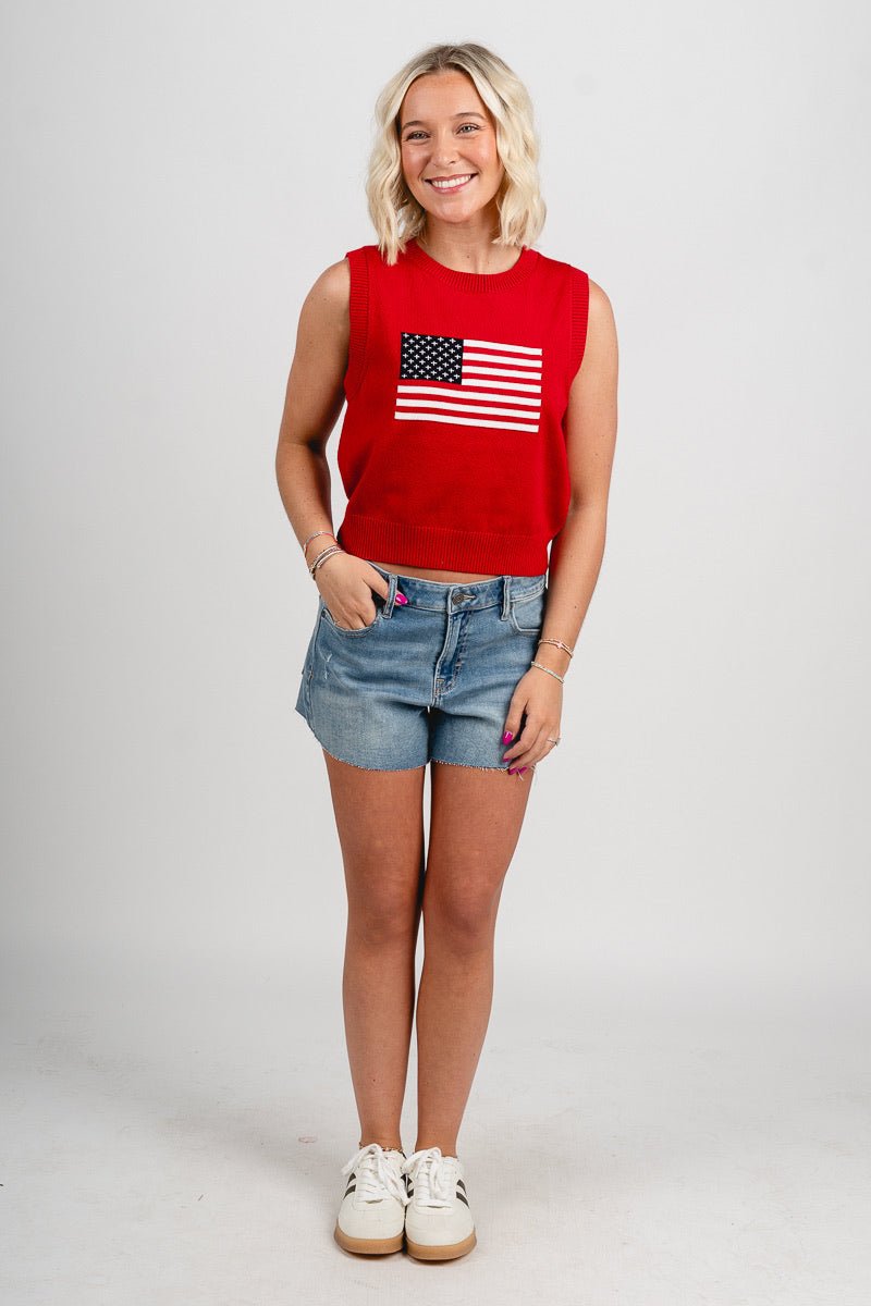 Sleeveless American flag sweater red - Fun Sweater - Unique American Summer Ideas at Lush Fashion Lounge Boutique in Oklahoma