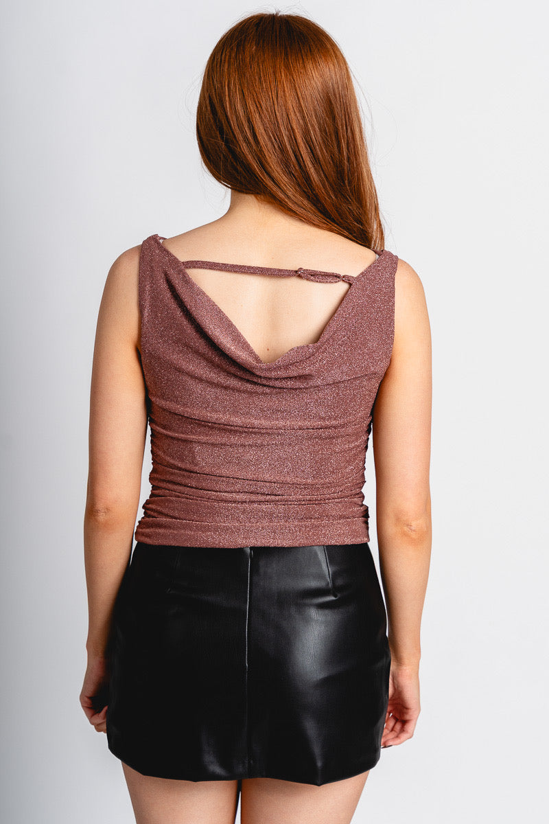 Shimmer off shoulder tank top mocha/gold