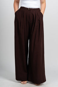 Pleated wide leg linen pants espresso | Lush Fashion Lounge: women's boutique pants, boutique women's pants, affordable boutique pants, women's fashion pants