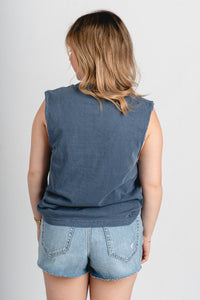 OKC swish muscle tank top navy - Vintage OKC Basketball T-Shirts at Lush Fashion Lounge Boutique in Oklahoma City