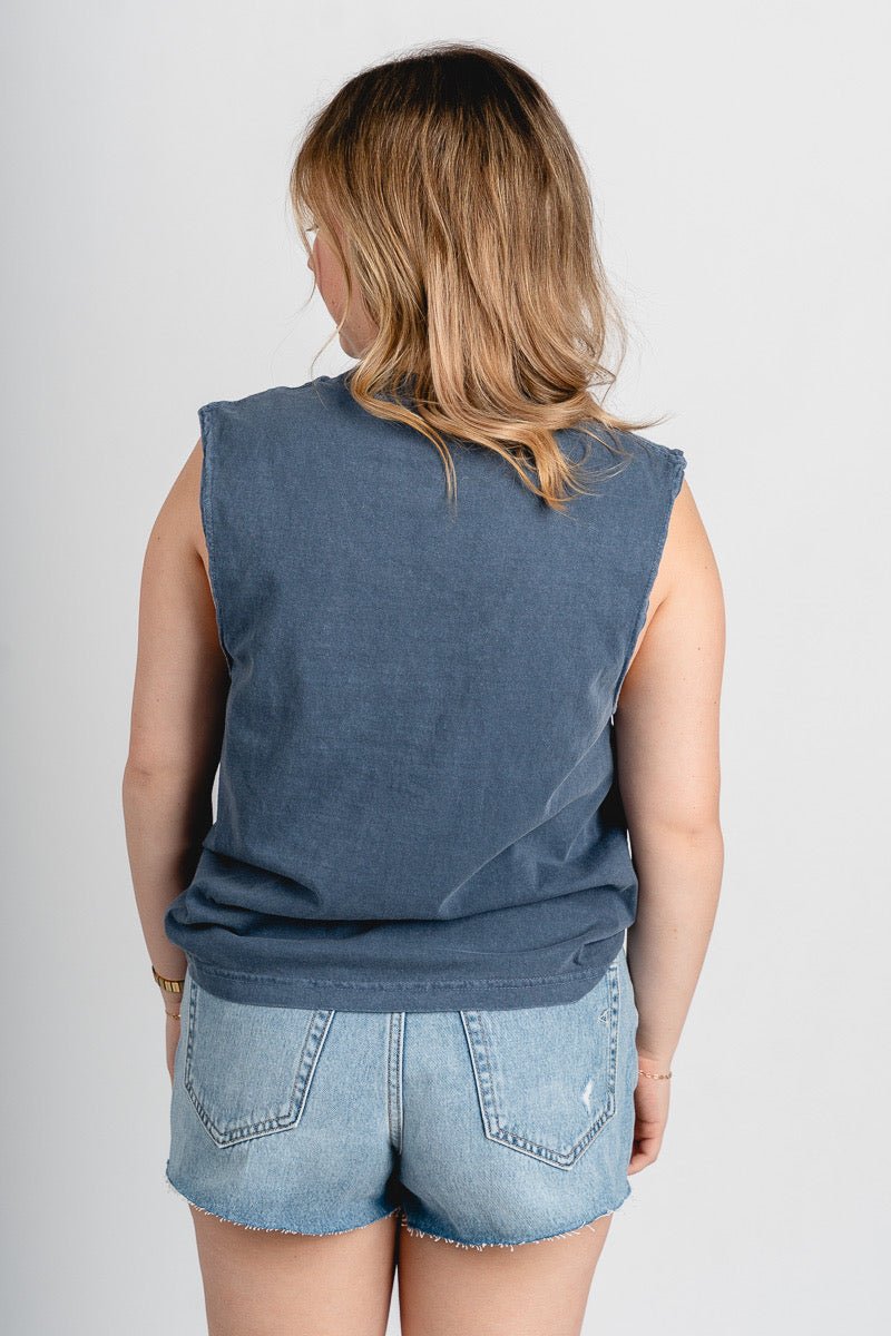 OKC swish muscle tank top navy - Vintage OKC Basketball T-Shirts at Lush Fashion Lounge Boutique in Oklahoma City
