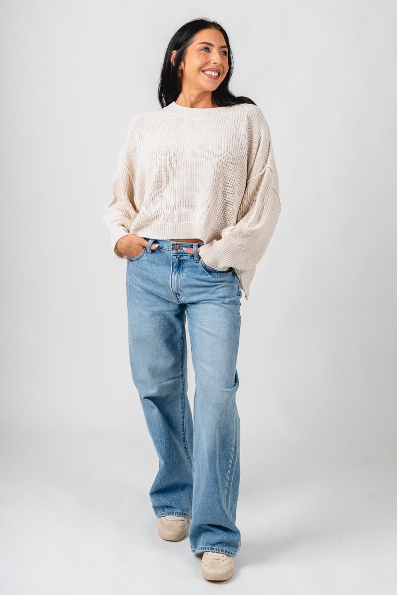 Mock neck boxy sweater ivory - Trendy Sweaters | Cute Pullover Sweaters at Lush Fashion Lounge Boutique in Oklahoma City