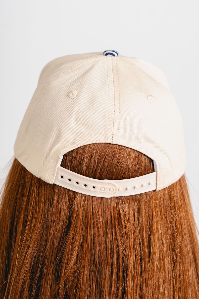 Oklahoma City script pin stripe hat navy pin stripe/cream - Oklahoma City inspired graphic t-shirts at Lush Fashion Lounge Boutique in Oklahoma City