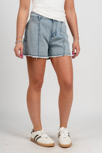 Star cut out denim shorts light denim - Cute Shorts - Fun American Summer Outfits at Lush Fashion Lounge Boutique in Oklahoma City