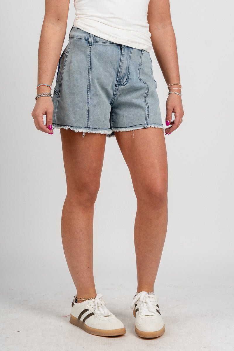 Star cut out denim shorts light denim - Cute Shorts - Fun American Summer Outfits at Lush Fashion Lounge Boutique in Oklahoma City