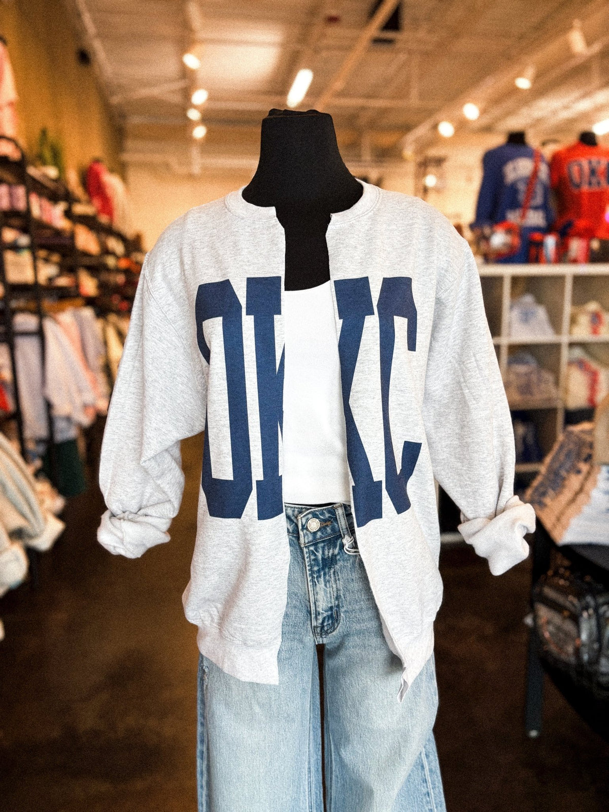 OKC sweatshirt cardigan ash - Trendy OKC Apparel at Lush Fashion Lounge Boutique in Oklahoma City