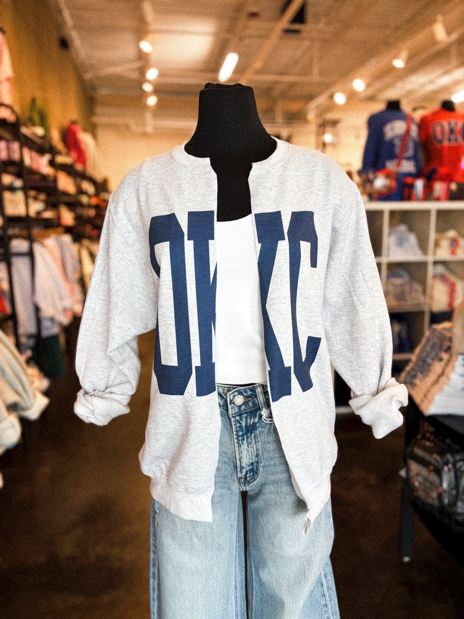 OKC sweatshirt cardigan ash - Trendy OKC Apparel at Lush Fashion Lounge Boutique in Oklahoma City