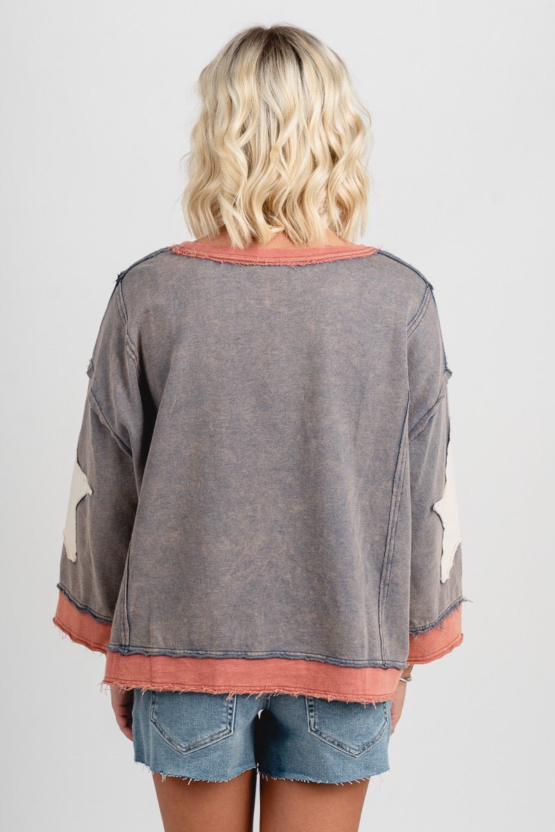 Stars mineral wash sweatshirt vintage navy