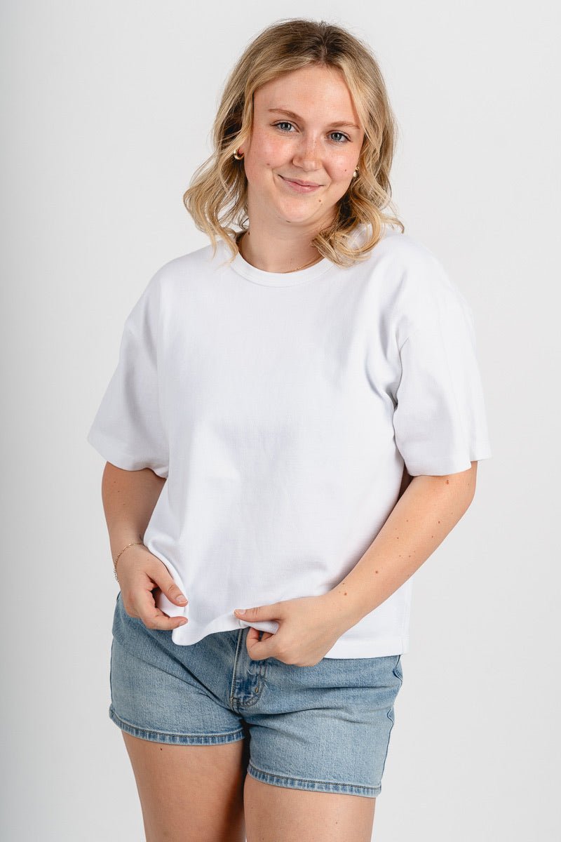 Ribbed garment dyed t-shirt white