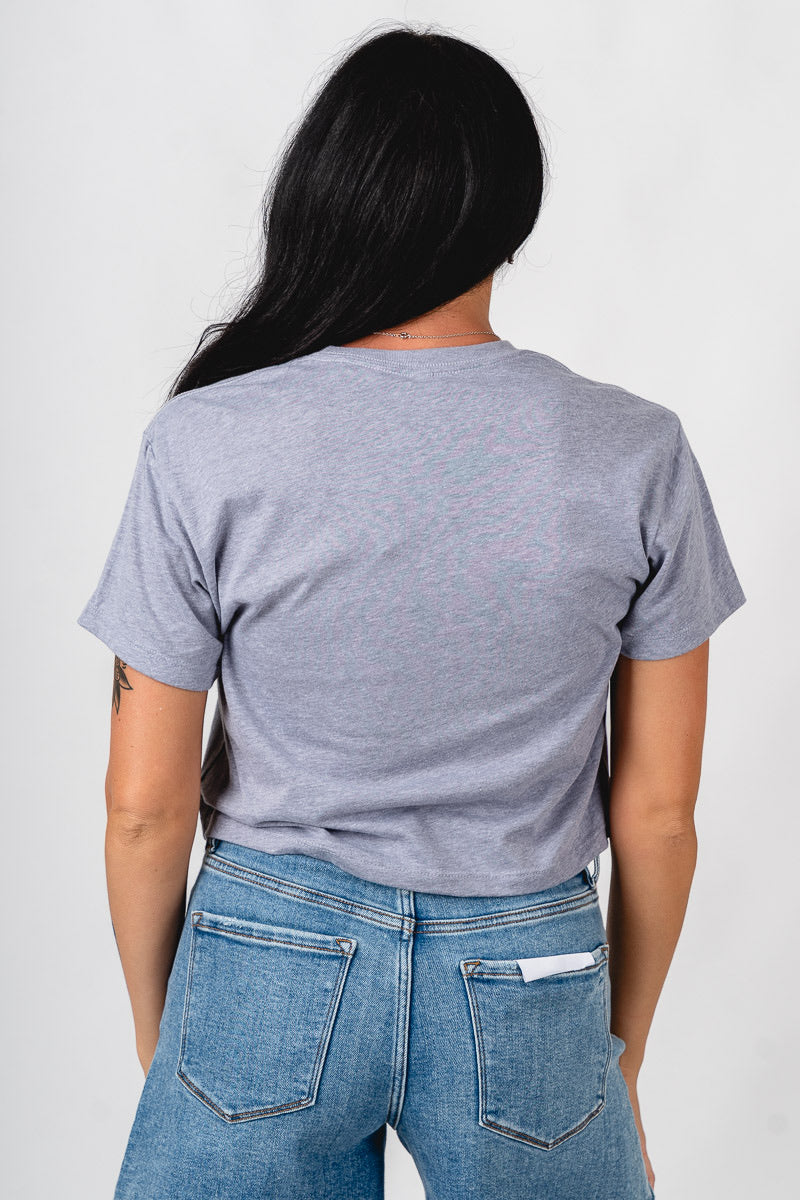 OU OU athletic 1890 crop t-shirt heather grey T-shirt | Lush Fashion Lounge Trendy Oklahoma University Sooners Apparel & Cute Gameday T-Shirts