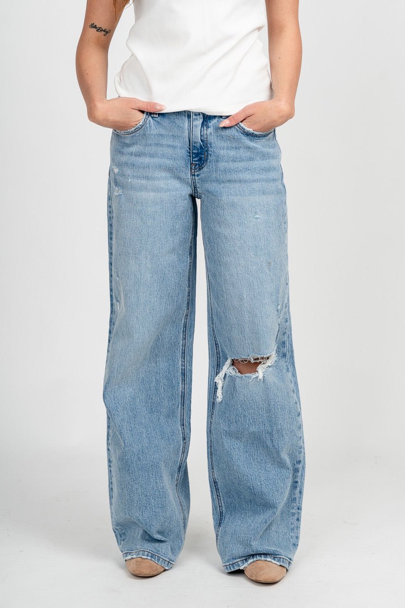 Vervet mid rise distressed wide leg jeans illustrative