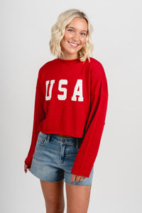 USA mock neck sweater red - Cute Sweater - Fun American Summer Outfits at Lush Fashion Lounge Boutique in Oklahoma City