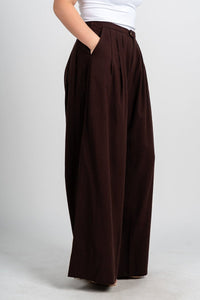 Pleated wide leg linen pants espresso | Lush Fashion Lounge: women's boutique pants, boutique women's pants, affordable boutique pants, women's fashion pants