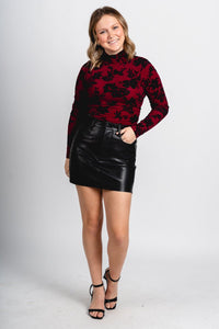 Floral mock neck bodysuit dark magenta - Trendy Bodysuit - Fashion Bodysuits at Lush Fashion Lounge Boutique in Oklahoma City