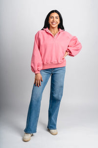 Collared oversized sweatshirt pink - Stylish Sweatshirt - Trendy Lounge Sets at Lush Fashion Lounge Boutique in Oklahoma City