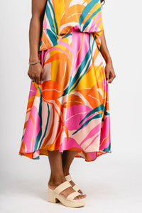 Isla satin midi skirt pink - Trendy Skirt - Cute Vacation Collection at Lush Fashion Lounge Boutique in Oklahoma City