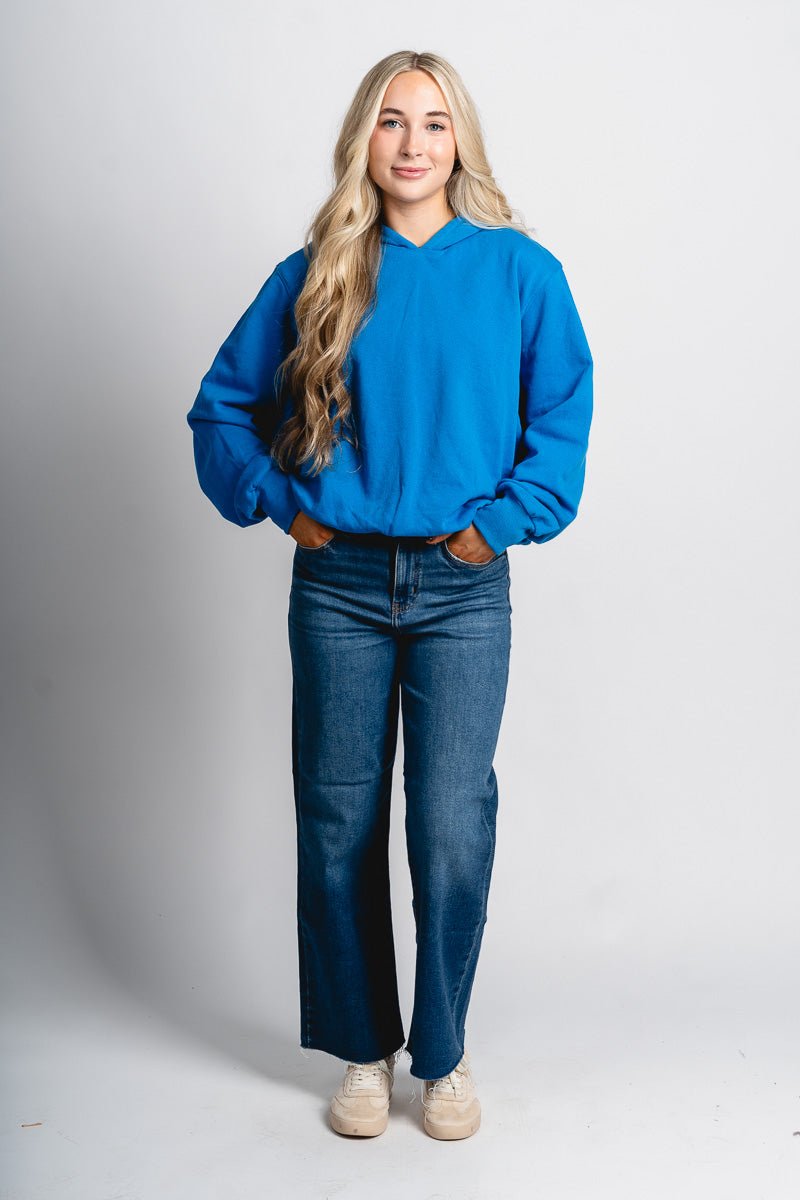 Remi bubble hem hoodie blue