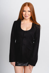 Button front slim blazer black – Trendy Jackets | Cute Fashion Blazers at Lush Fashion Lounge Boutique in Oklahoma City