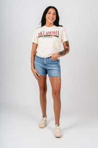 OU OU Sooners flag line crop t-shirt natural t-shirt | Lush Fashion Lounge Trendy Oklahoma University Sooners Apparel & Cute Gameday T-Shirts