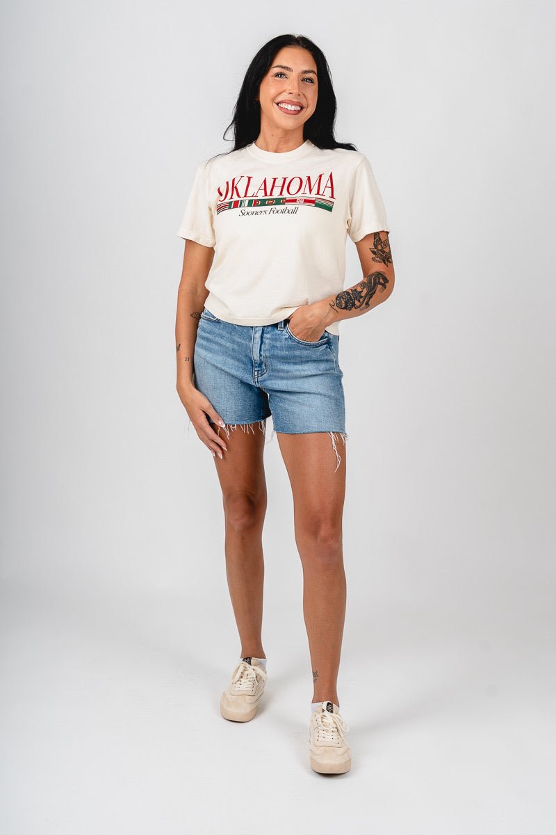 OU OU Sooners flag line crop t-shirt natural t-shirt | Lush Fashion Lounge Trendy Oklahoma University Sooners Apparel & Cute Gameday T-Shirts