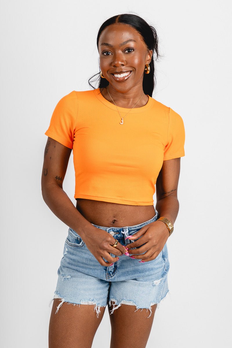 Ribbed short sleeve crop tee orange - Trendy Oklahoma City Basketball T-Shirts Lush Fashion Lounge Boutique in Oklahoma City