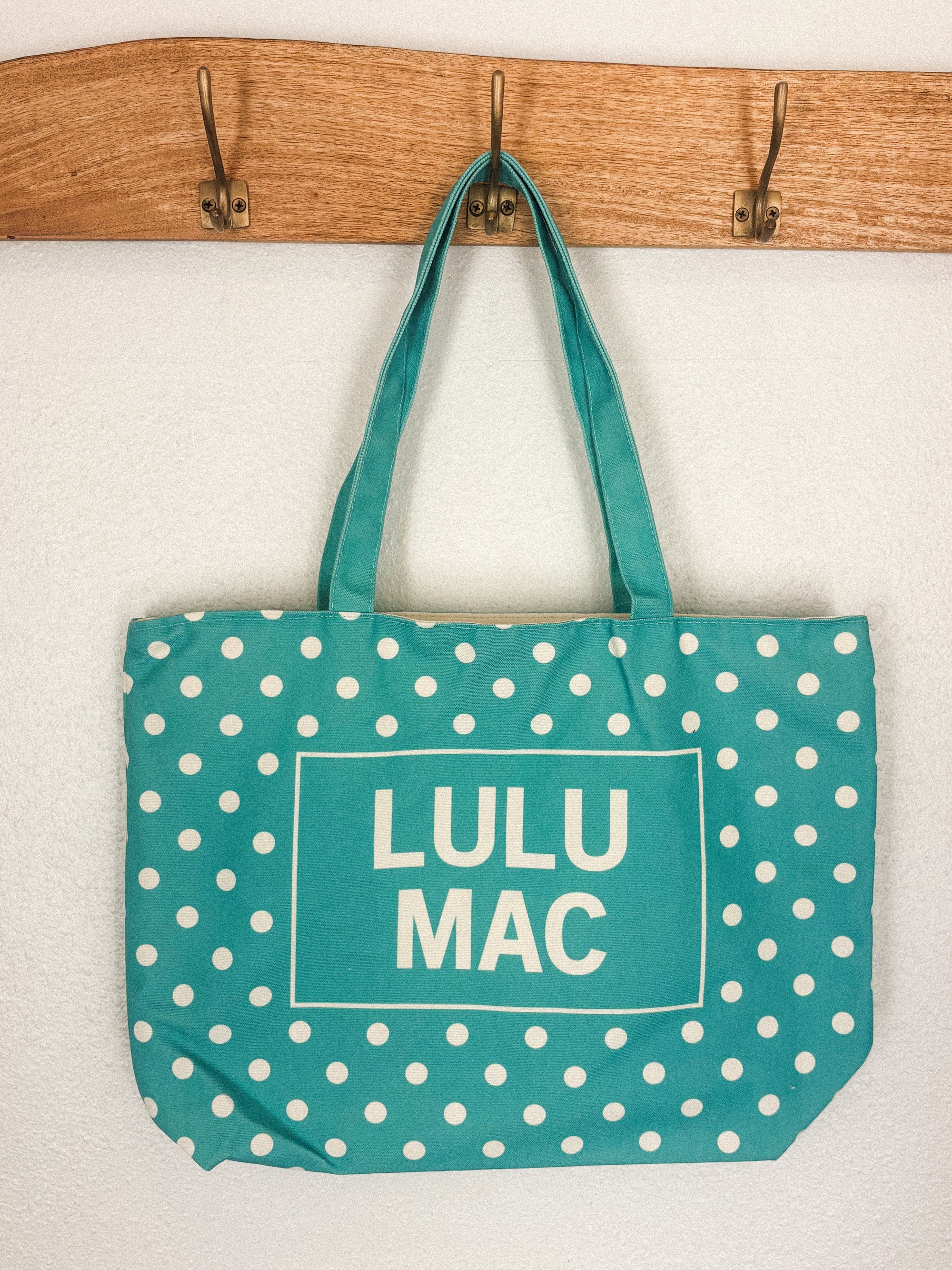 LuLu Mac canvas tote bag mint polka dot