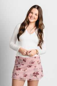 Floral mesh mini skirt rose - Trendy Valentine's T-Shirts at Lush Fashion Lounge Boutique in Oklahoma City