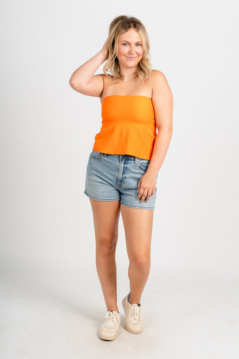 Ellie strapless peplum top orange