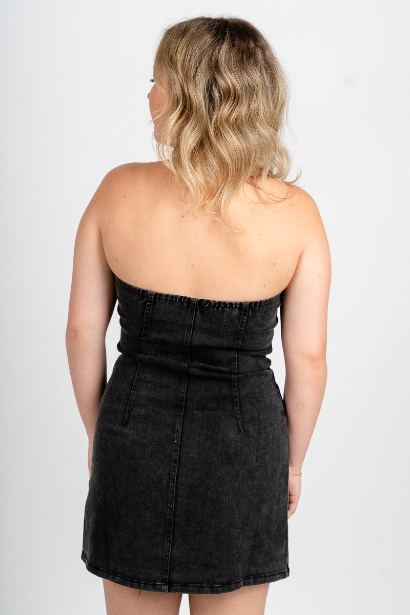 Strapless denim dress black