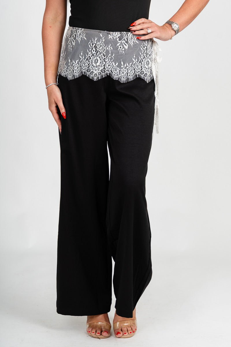 Lace overlay pants black