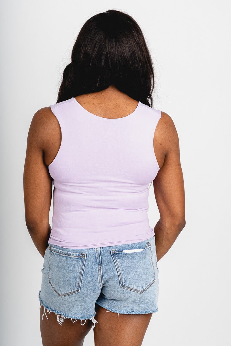 Double layer tank top hyacinth Stylish Tank Top - Womens Fashion Tank Tops at Lush Fashion Lounge Boutique in Oklahoma City