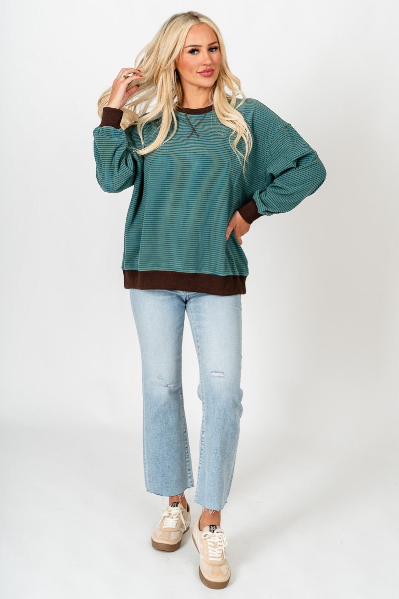 Crew neck striped sweatshirt dark sage/teal