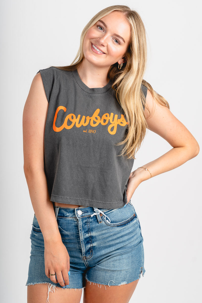OSU OSU Cowboys bold script muscle tank top black tank top | Lush Fashion Lounge Trendy Oklahoma State Cowboys Apparel & Cute Gameday T-Shirts