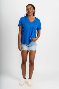 V-neck short sleeve t-shirt cobalt - Trendy OKC Thunder T-Shirts at Lush Fashion Lounge Boutique in Oklahoma City
