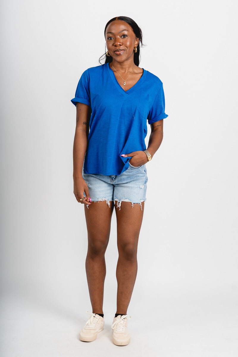 V-neck short sleeve t-shirt cobalt - Trendy OKC Thunder T-Shirts at Lush Fashion Lounge Boutique in Oklahoma City