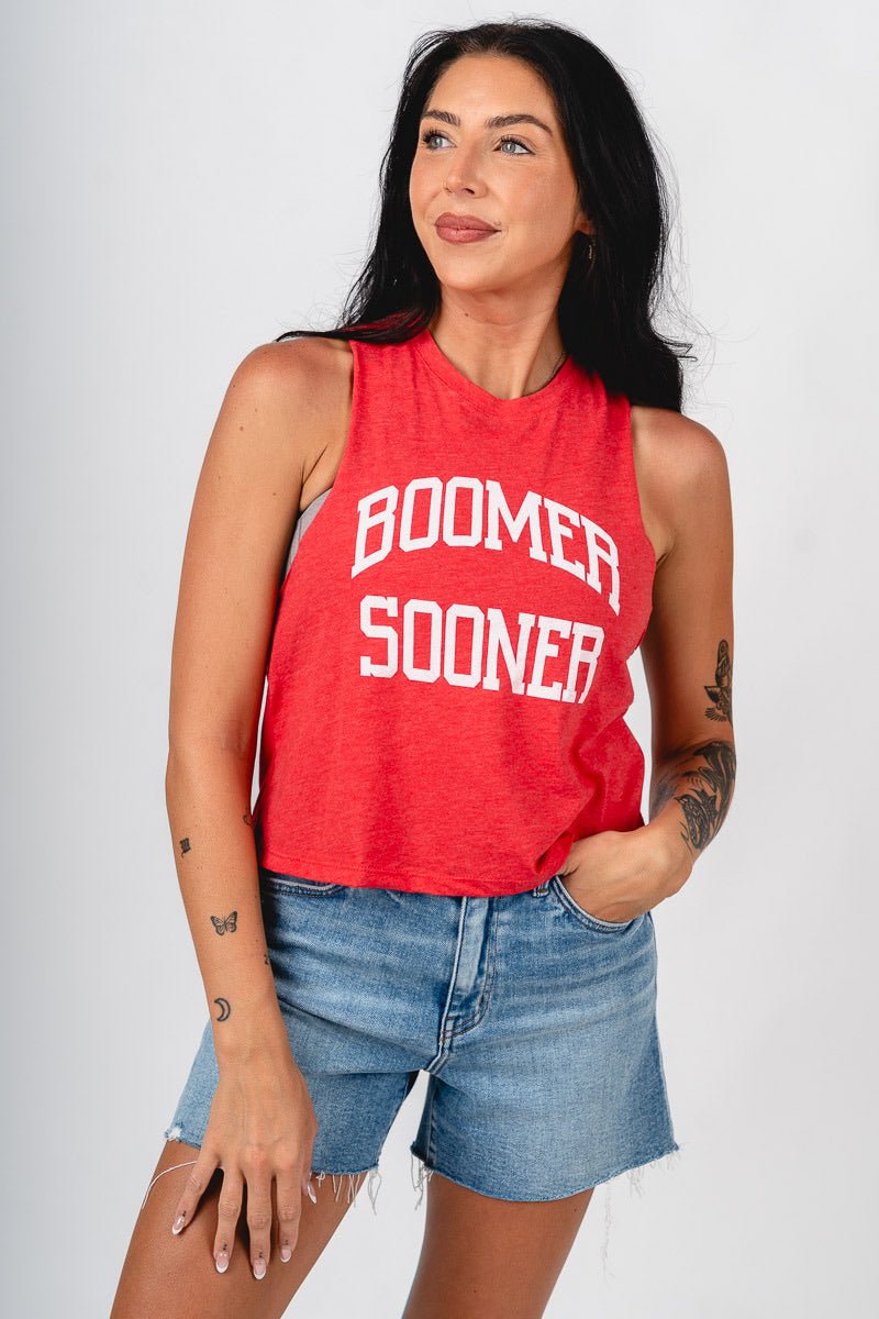 OU OU Sooners boomer sooner racerback tank top red tank top | Lush Fashion Lounge Trendy Oklahoma University Sooners Apparel & Cute Gameday T-Shirts