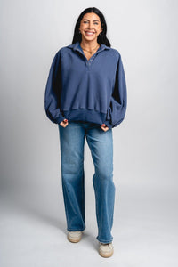 Collared oversized sweatshirt navy - Fun Sweatshirt - Unique Lounge Looks at Lush Fashion Lounge Boutique in Oklahoma