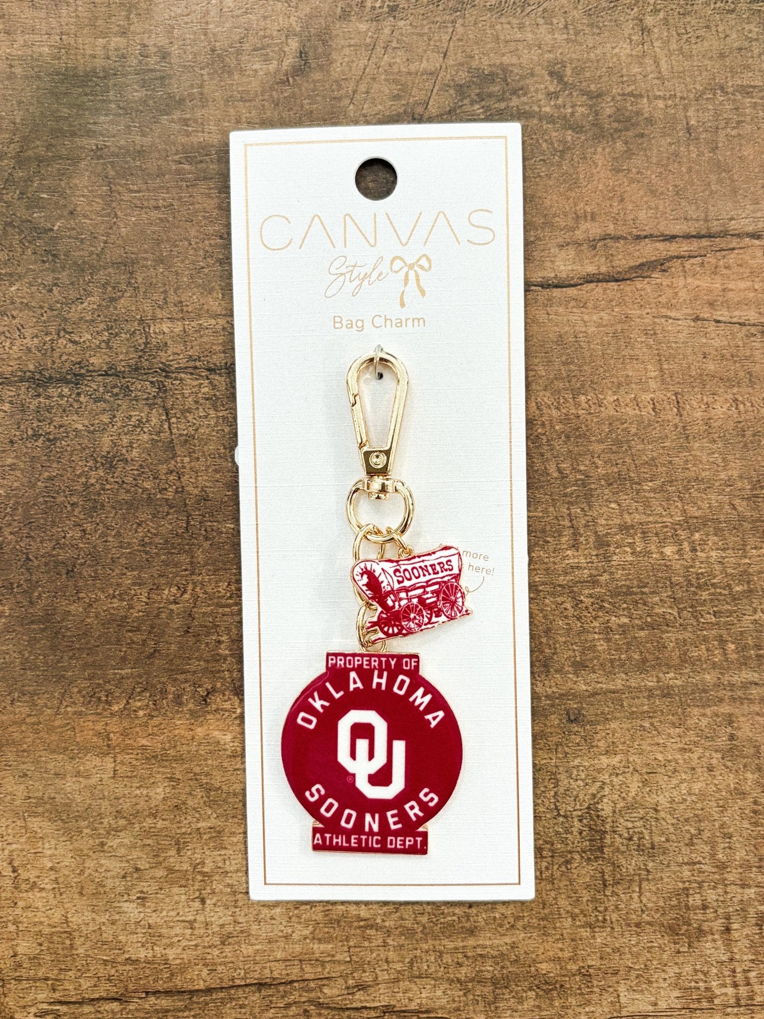 OU OU Sooners athletic bag charm keychain keychain | Lush Fashion Lounge Trendy Oklahoma University Sooners Apparel & Cute Gameday T-Shirts