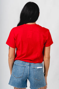 OU OU Boomer Sooner simple crop t-shirt red T-shirt | Lush Fashion Lounge Trendy Oklahoma University Sooners Apparel & Cute Gameday T-Shirts