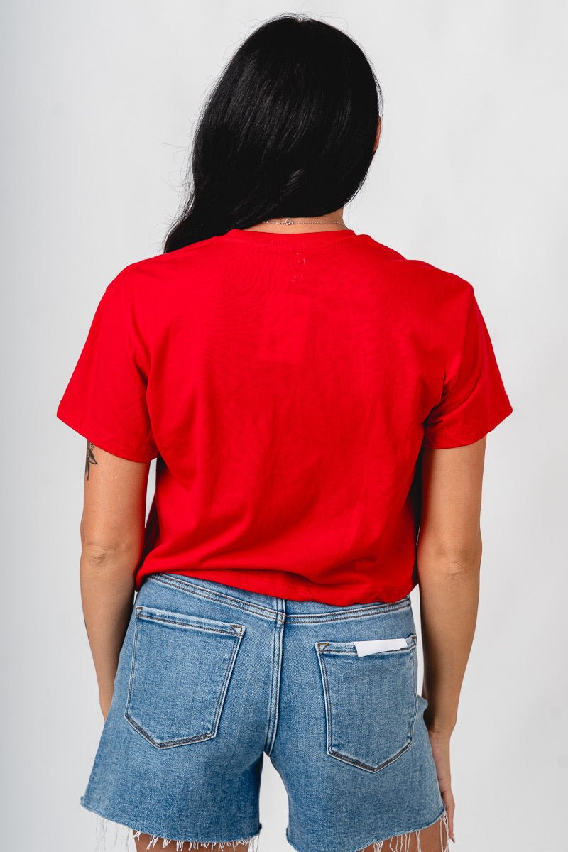 OU OU Boomer Sooner simple crop t-shirt red T-shirt | Lush Fashion Lounge Trendy Oklahoma University Sooners Apparel & Cute Gameday T-Shirts