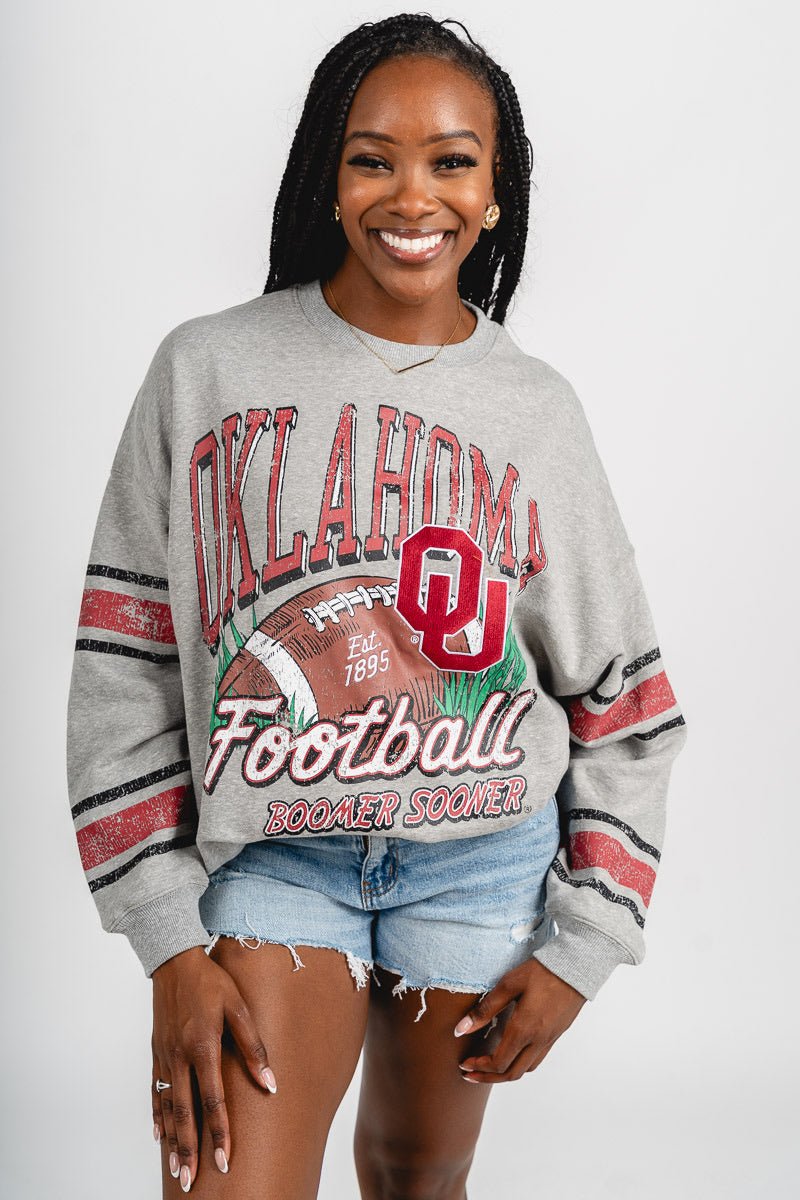 OU OU OKLA Langford sweatshirt heather grey Sweatshirt | Lush Fashion Lounge Trendy Oklahoma University Sooners Apparel & Cute Gameday T-Shirts