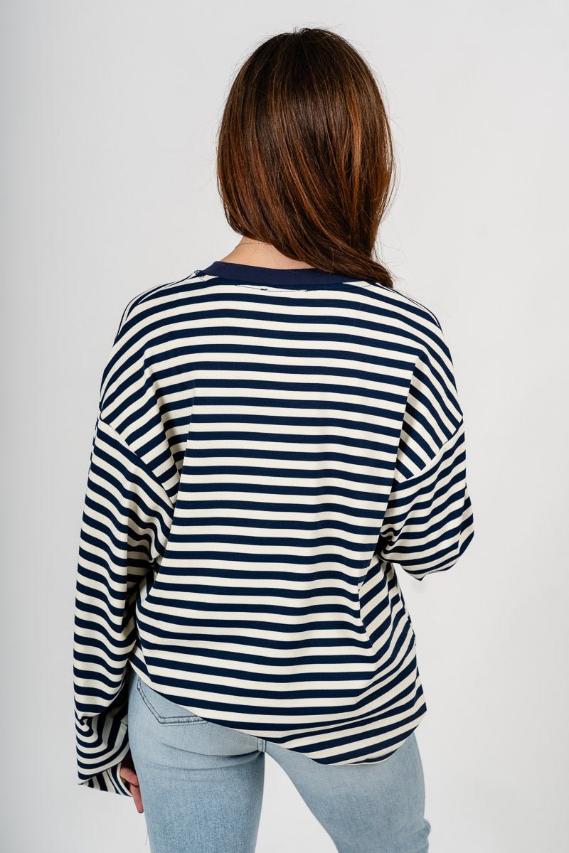 Striped oversized long sleeve top navy/ivory