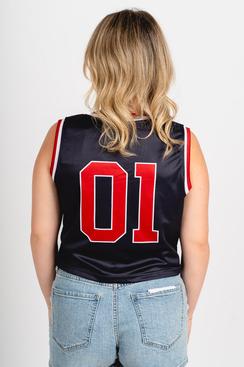 OU OU OKLA cropped basketball jersey black tank top | Lush Fashion Lounge Trendy Oklahoma University Sooners Apparel & Cute Gameday T-Shirts