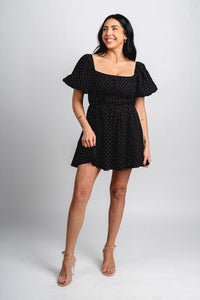 Puff sleeve polka dot mini dress black - Trendy dress - Fashion Dresses at Lush Fashion Lounge Boutique in Oklahoma City